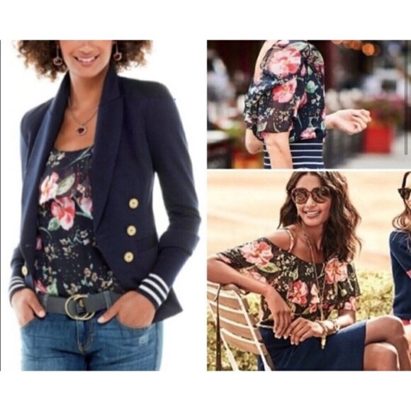 Cabi Sz S Ruffled Cold Shoulder Floral Print Top Romantic Blouse - Picture 16 of 16